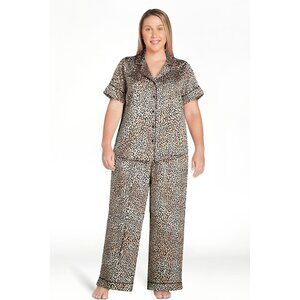 Joyspun Women’s Satin Top and Pants Pajama Set, 2-Piece, Size XL WHITE CHETTAH